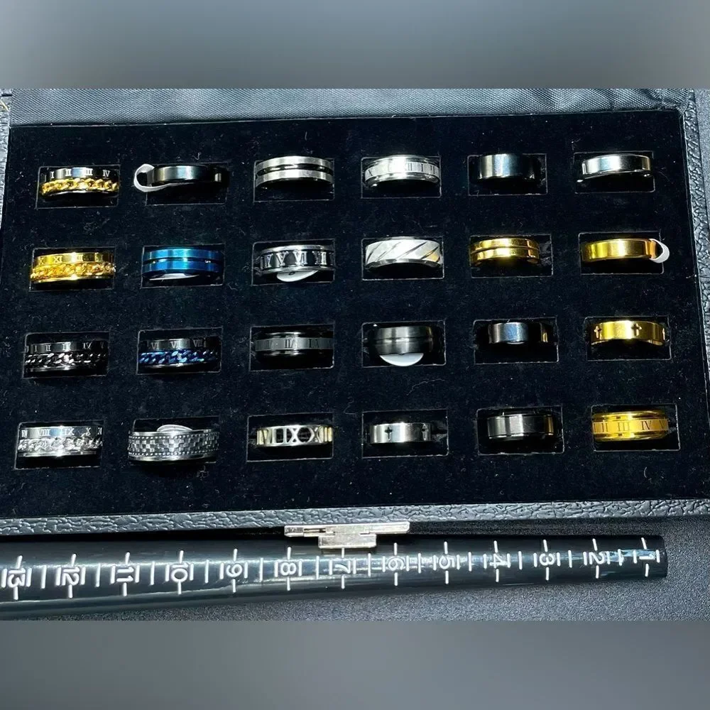 Men’s Rings 24 Bands l All Stainless Steel l Sizer & Display Box Included l New